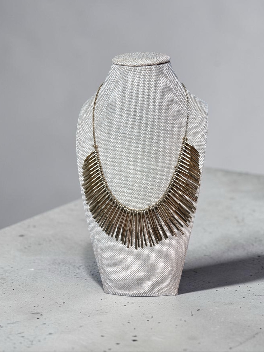 Natasha Vintage Gold Spike Fringe Statement Necklace